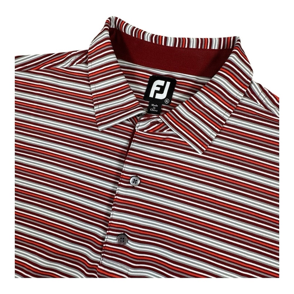 Footjoy FJ Men's XL Red Orange Striped Short Sleeve‎ Golf Polo Shirt